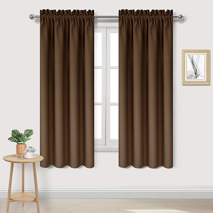 DWCN Blackout Curtains for Bedroom - Thermal Insulated Privacy Energy Saving Rod Pocket Drapes for Living Room, W 38 x L 72 Inch, Brown, Set of 2