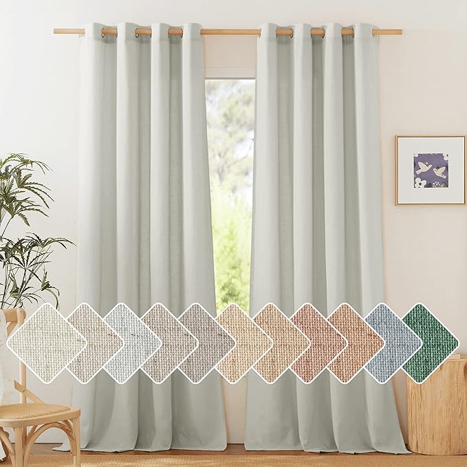 NICETOWN Gray Linen Curtains 108 inches Long for Living Room, Grommet Privacy Semi Sheer with Light Filtering Thick Flax Linen Drapes for Bedroom/Patio, W55 x L108, 2 Panels
