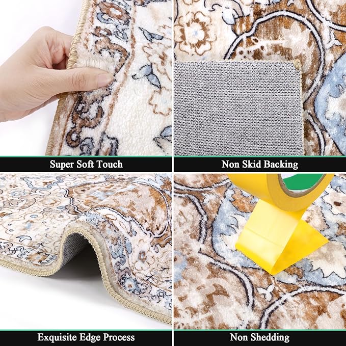 HEBE Hallway Runner Rug 2'8''x14' Washable Vintage Distressed Area Rugs Non Slip Laundry Rug Runner Boho Floor Carpet Runners for Hallways Entryway Laundry Room Kitchen Bathroom