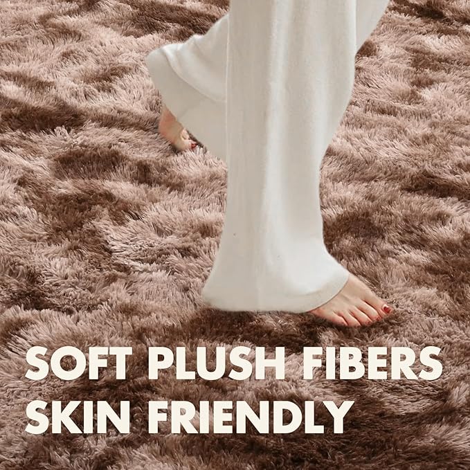 4x6 Ft Shag Brown Area Rug for Bedroom Living Room, Tie-Dyed Ultra Soft Fluffy Furry Rugs for Indoor Floor, Aesthetic Carpet for Kids Home Decor (Coffee)