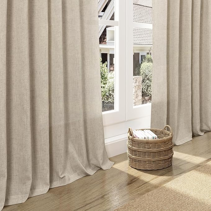 Nanspring Taupe Burlywood Curtains 72 Inches Long for Living Room Burlap Linen Textured Light Filtering Semi Sheer Curtains Back Tab Privacy Country Farmhouse Curtain for Bedroom 52x72, 2 Panels