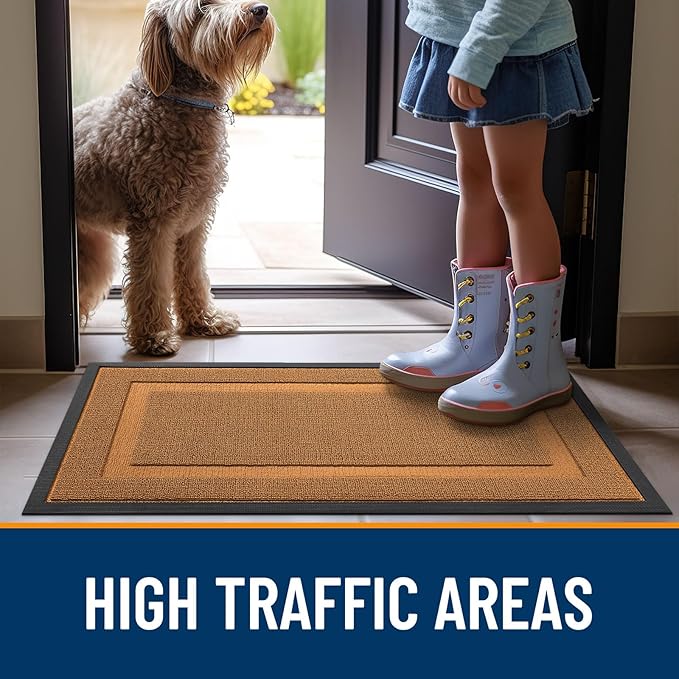 OLANLY Front Door Mat Indoor Outdoor Entrance, Waterproof All-Season, All-Weather Doormat, Sturdy Natural Rubber, Low Profile, Easy Clean Patio Porch Entryway Mat, 47x17, Tangerine Orange