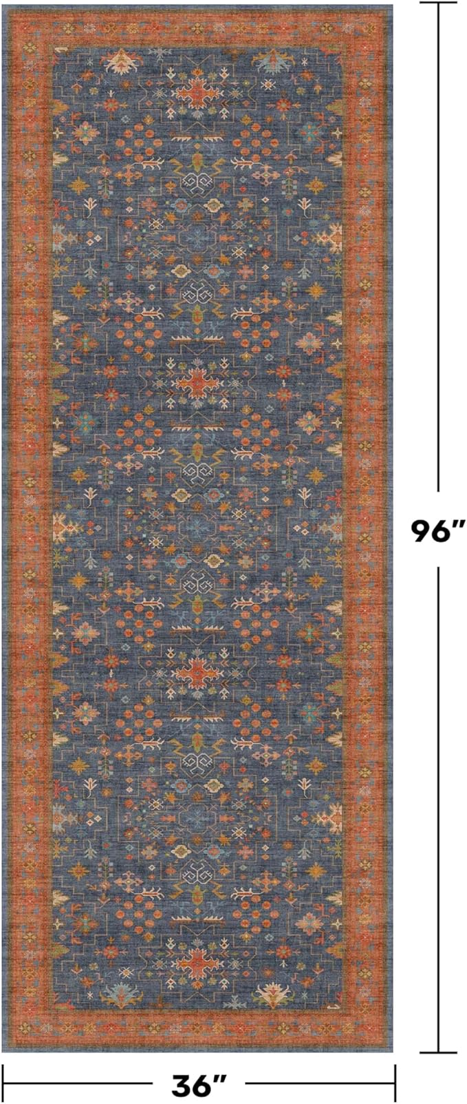 Hazo Haus Washable 3x8 Long Runner for Wide Kitchen Floor - Navy Blue 8ft Hallway Runner Rug, Pet Friendly Waterproof Non Slip with Rubber Backing, Stain Resistant Area Rug