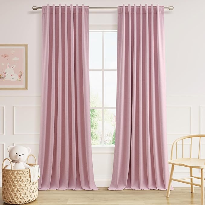 Guken 100% Blackout Curtains 120 Inch Length 2 Panels Set for Living Room Bedroom Back Tab Thermal Insulated Black Out Linen Drapes Room Darkening Rose,52x120
