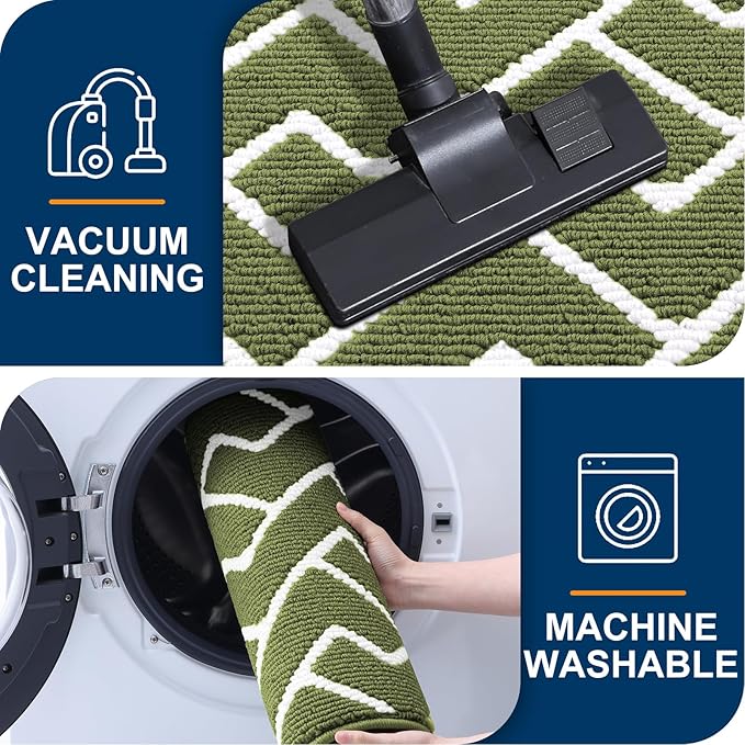 OLANLY Front Door Mat, Non-Slip Rubber Backing, Dirt Resistant and Absorbent, Washable, Easy to Clean Low-Profile Indoor Doormat for Back Door, Entryway, Inside Entrance, 32x20, Green
