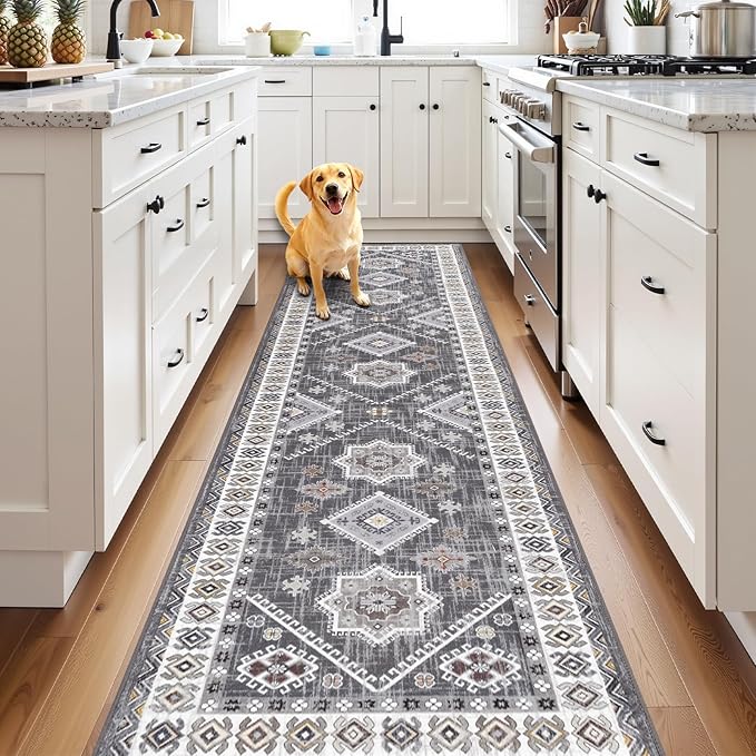 HEBE Washable Kitchen Rugs Runner 2'x 8', Non Slip Hallway Runner Rug, Low Pile Entryway Rug Laundry Room Mat Kitchen Carpet Runners for Hallways, Bathroom, Laundry, Bedside Rug