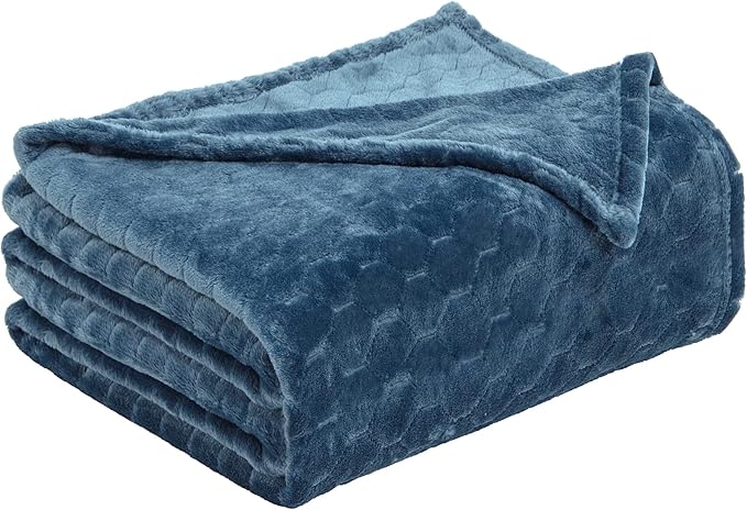 TOONOW Fleece Blanket Super Soft Plush Throw Blanket 50" x 60" Cozy Fuzzy Bed Blankets Geometric Pattern Comfy Microfiber Flannel Blankets for Couch, Bed, Sofa, Navy Blue