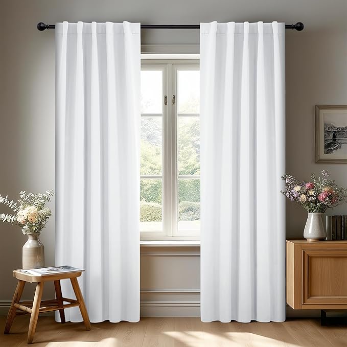 Deconovo Pure White Curtains for Living Room, Back Tab and Rod Pocket Curtain for Bedroom 84 Inches Long for Sliding Door, 42x84 Inch, 2 Panels