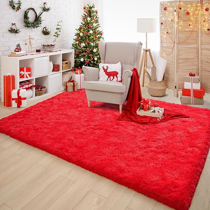Chicrug Soft Area Rugs for Bedroom Living Room Plush Fluffy Rug 4x6 Feet, Shag Furry Area Rug Carpet Non Shedding for Nursery Children Kids Girls Room Home Decorative, Red