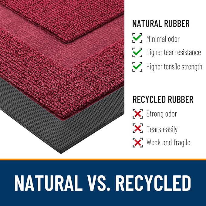 OLANLY Front Door Mat Indoor Outdoor Entrance, Waterproof All-Season, All-Weather Doormat, Sturdy Natural Rubber, Low Profile, Easy Clean Patio Porch Entryway Mat, 33x21, Burgundy