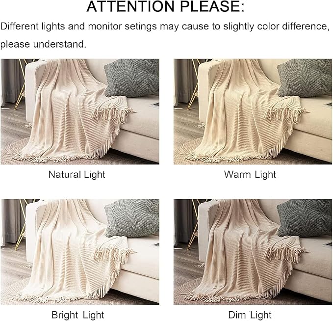 lifein Chenille Throw Blanket 60x80 - Soft Boho Knitted Blanket for Couch Cozy Farmhouse Decor Bed Throw, Lightweight All Season White/Cream Blanket, Decorative for Living Room Bedroom Spring Decor