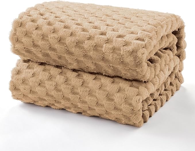 EXQ Home King Size Blanket for Bed or Couch - 3D Imitation Turtle Shell Jacquard Decorative Fleece Blankets - Cozy Soft Lightweight Fuzzy Flannel Blanket Suitable for All Seasons(90"×108",Brown)