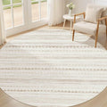 Nakagishi Round Rug Boho Area Rugs: 4x4 Washable Large Circle Neutral Soft Stain Resistant Non-Slip Carpet for Women Aged 25-45 Farmhouse Decor Enthusiasts - Living Room Bedroom Dining Room Nursery