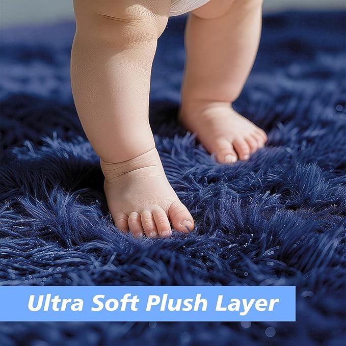 6x9 Fluffy Area Rug for Living Room,Shag Area Rugs for Bedroom,Blue Soft Fuzzy Rug Non-Shedding Indoor Plush Carpet for Kids Bedroom Nursery Dorm Home Decor