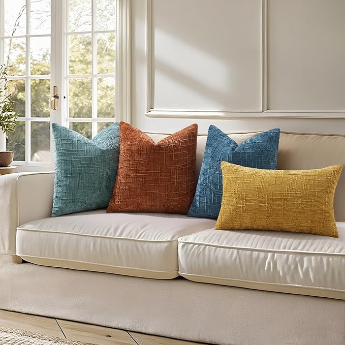 decorUhome Navy Blue Chenille Euro Sham Throw Pillow Covers 24x24 Set of 2 Textured Soft Cozy Slubby Couch Pillow Covers Modern Farmhouse Boho Decorative Pillow Cases for Bed Sofa Living Room
