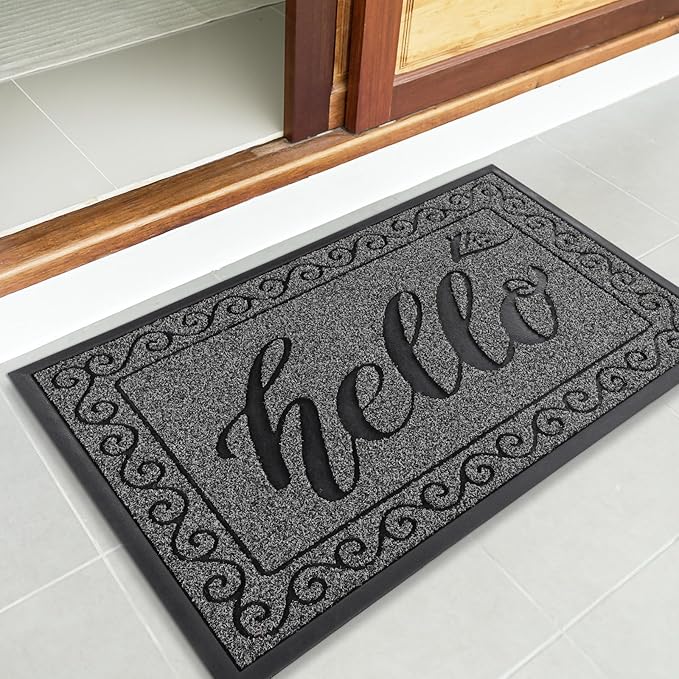 Yimobra Welcome Mats for Front Door 29.5x17, Heavy Duty Waterproof Outdoor Door Mat Outside Entrance, Non-Slip Low Profile Indoor Entryway Mat for Garage Patio, Black Gray
