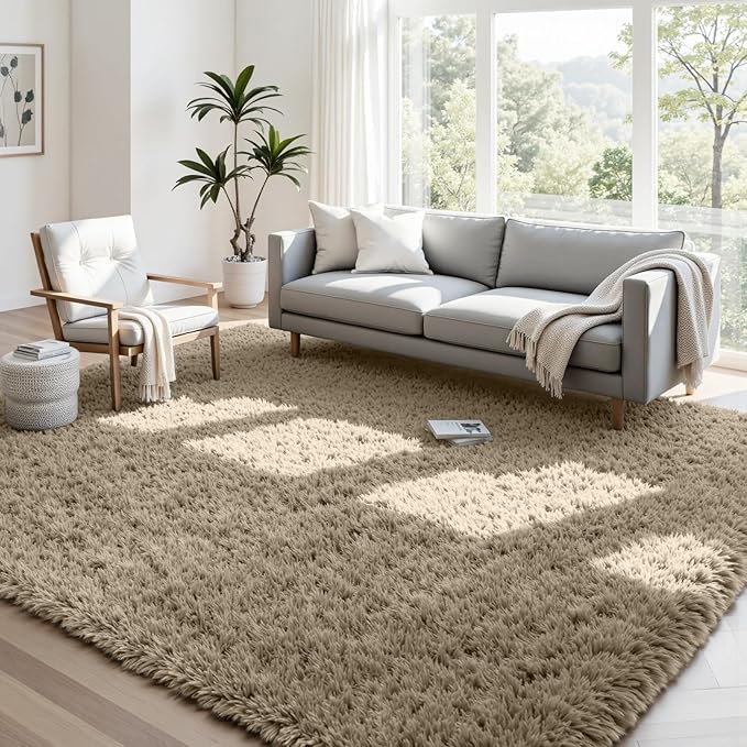 4x6 Area Rugs for Living Room Rug: Soft Fluffy Shag Gray Camel Rugs for Bedroom, Non-Slip Large Fuzzy Plush Rug Indoor Floor Carpet for Nursery Kids Boys Girls Room, Dorms, Playroom, Modern Home Decor