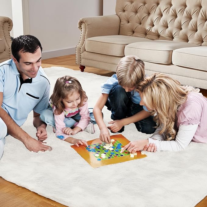 8x10 Soft Shag Area Rug for Living Room and Bedroom Decor, Non-Slip Indoor Carpet for Kids Boys Girls Dorm Nursery, Large Aesthetic Floor Rug, Cream White