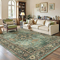 Lofus 6x9 Area Rugs for Living Room, Washable Area Rug, Rugs for Bedroom, Kitchen, Vintage Boho Carpet, Soft Non-Slip, Low Pile Large Area Rug for Office Dining Room, Green