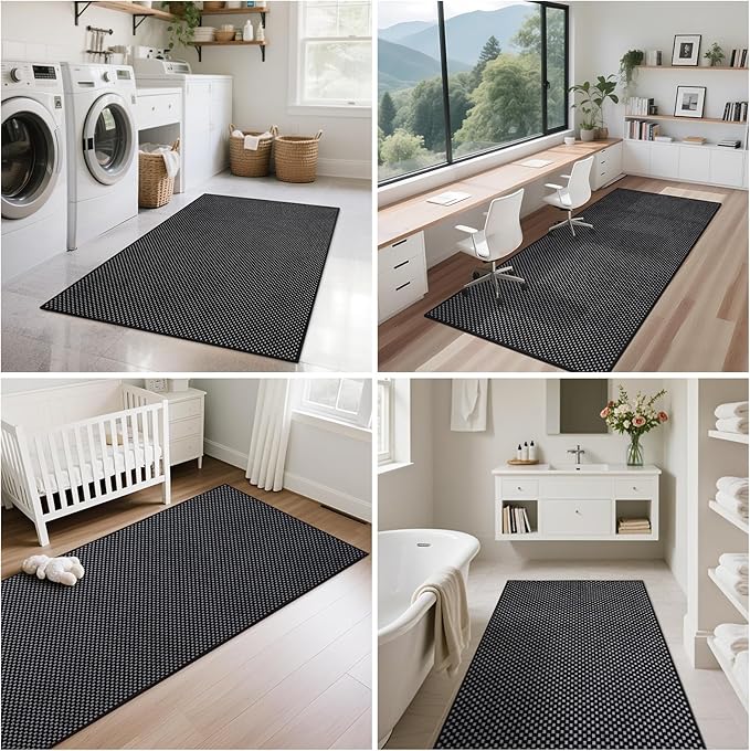 YDKGL 2x3 ft Indoor Door Mat Entryway Rug Non Slip Boho Woven Washable Small Area Rugs Runner, Front Entry Rug Entrance Doormat for Hall Porch Bathroom Kitchen Bedroom, Easy Clean, Black 24"x36"