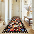 Rug for Hallways Kitchen Rug 3x7, Non Slip Washable Rugs with Rubber Backing Soft Floral Carpet Runner for Hallways, Kitchen, Laundry, Bedroom, Bathroom(3 x 7, Black/Brown)