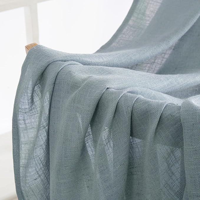 MIULEE Dusty Blue Linen Curtains 108 Inches Long 2 Panels for Bedroom Living Room, Soft Thick Linen Textured Window Drapes Semi Sheer Light Filtering Back Tab Rod Pocket Light Blue Decor