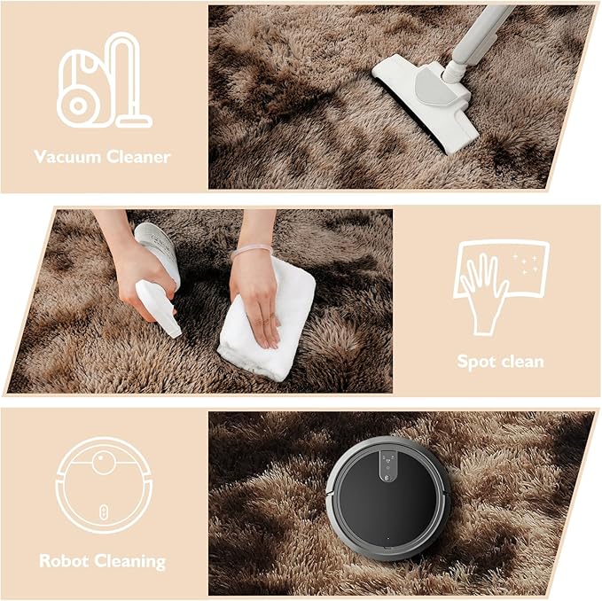 Tie-Dyed Coffee Fluffy Round Rug,Soft Area Rugs for Girls Room,Shaggy Rugs 4'X4' for Living Room,Non Slip Circle Rug for Kids Bedroom,Shag Plush Nursery Carpets,Fuzzy Rug for Dorm,Room Decor Carpet