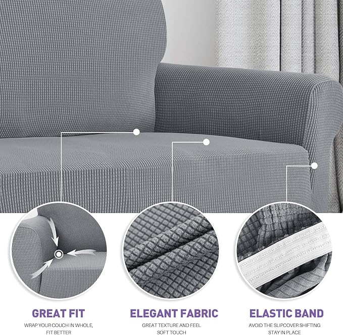 ZNSAYOTX Super Stretch Couch Cover (72"-92") Universal Sofa Covers with Elastic Bottom, Dog Cat Pets Friendly Washable Furniture Protector Fitted Sofa Slipcovers Stay in Place (Light Grey, Sofa)