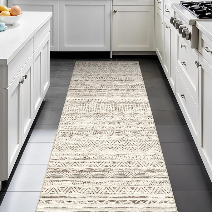 Ksrau 2x5 Hallway Runner Rug - Moroccan Non Slip Long Rug for Entryway Soft Low-Pile Washable Neutral Rugs for Kitchen Small Waterproof Indoor Floor Carpet for Bedroom Bathroom Laundry 2x5 Beige