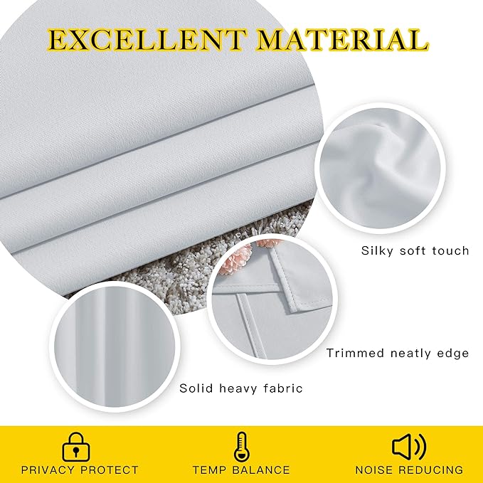NICETOWN Room Darkening Curtains for Living Room - Easy Care Solid Thermal Insulated Grommet Curtains/Panels/Drapes for Bedroom (2 Panels, 66 by 84, Greyish White)