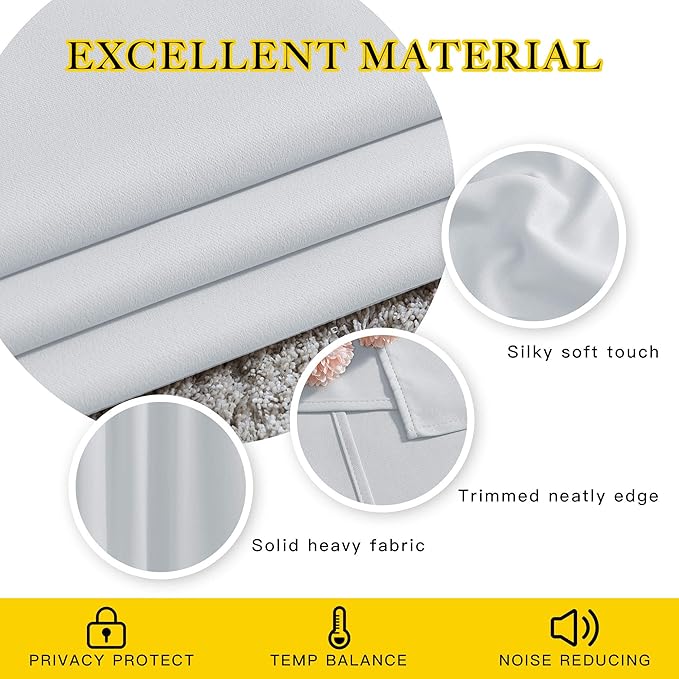 NICETOWN Room Darkening Curtains for Living Room - Easy Care Solid Thermal Insulated Grommet Darkening Curtains/Panels/Drapes for Bedroom (2 Panels, 52 by 72, Greyish White)