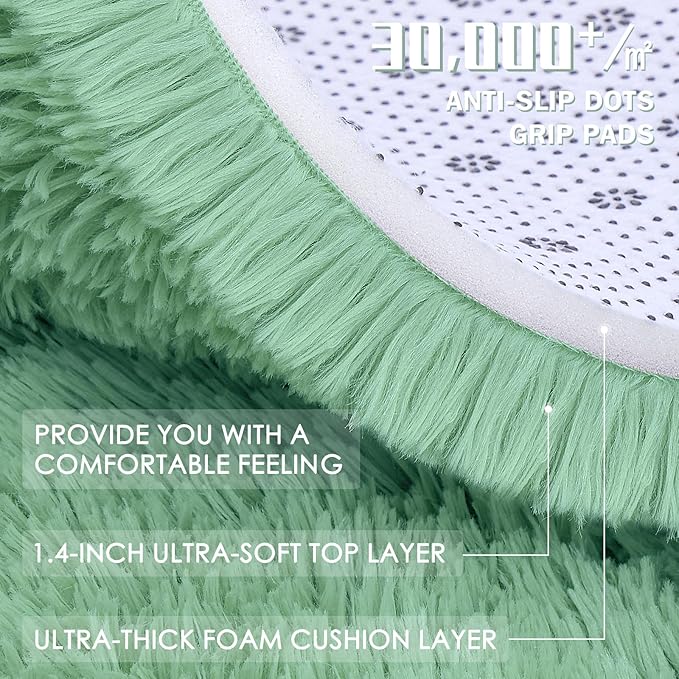 OLANLY 3x5 Machine Washable Small Bedside Rug, Soft Fluffy Shaggy Rugs for Living Room, Bedroom, Indoor Floor Carpet for Kids Girls and Boys, Preppy Dorms, Nursery, Home Decor Aesthetic, Mint Green