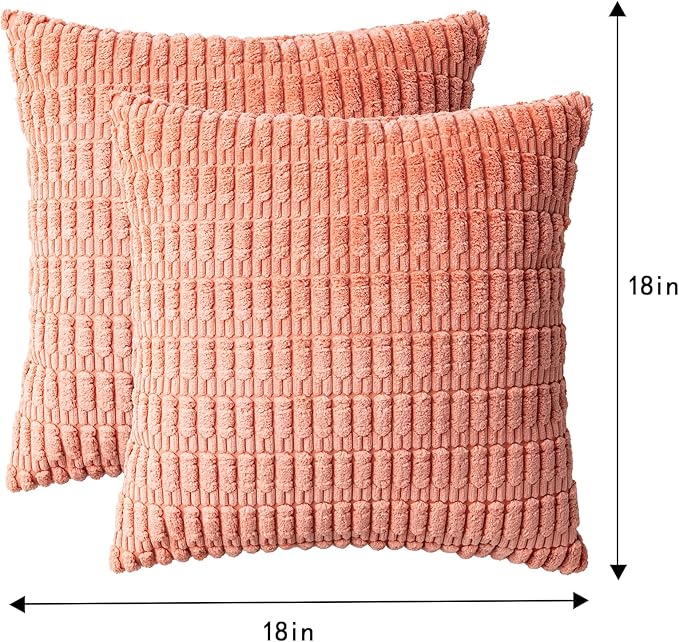 Pack of 2 Corduroy Decorative Throw Pillow Covers 18x18 InchSoft Boho Striped Pillow Covers Modern Farmhouse Home Decor for Sofa Living Room Couch Bed（Orange）