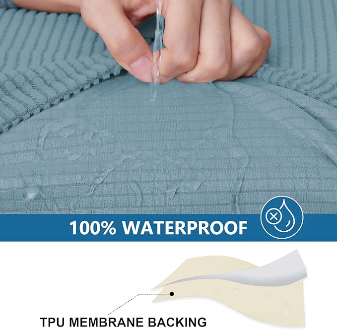 hyha Waterproof Couch Cushion Covers for Pets, Non Slip Sofa Seat Cover for Dogs Washable, Soft Thick Stretch Jacquard Fabric, Sofa Slipcovers with Elastic Bottom (1 Piece for Large, Lake Blue)