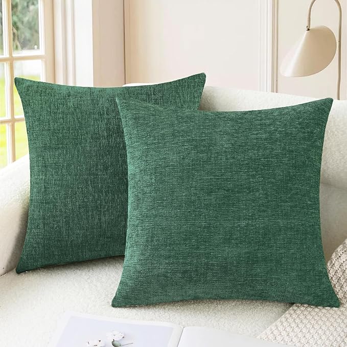CaliTime Christmas Throw Pillow Covers Decorative 26 X 26 Inches Pack of 2 Cozy Chenille Cushion Cases for Couch Sofa Bed Living Room Home Dark Green