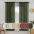 MIULEE Olive Green Linen Curtains 72 Inch Length 2 Panels for Bedroom Living Room, Soft Thick Linen Textured Window Drapes Semi Sheer Light Filtering Back Tab Rod Pocket Burlap Look Decor, W37xL72