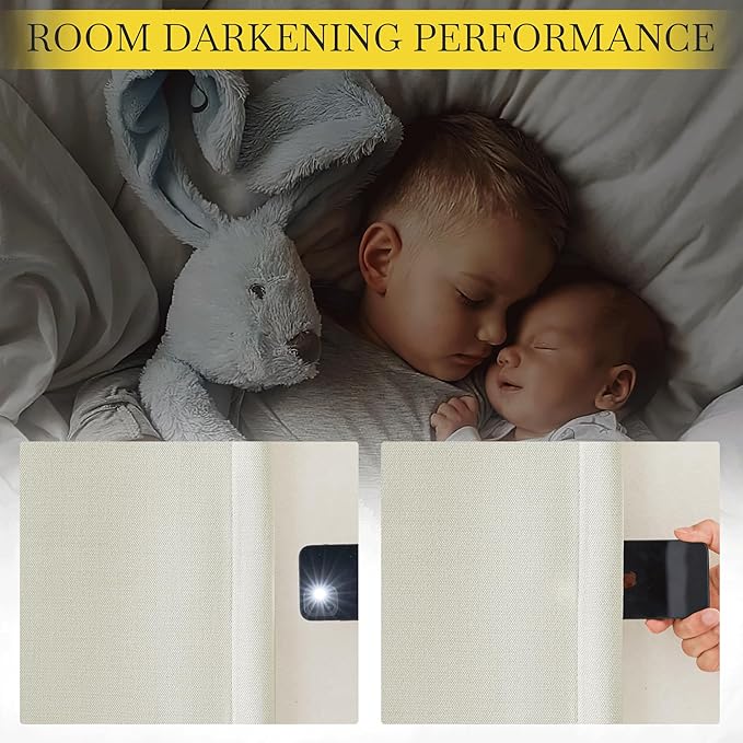 NICETOWN Room Darkening Bedroom Curtains 96 inches Long, Dual Rod Pockets & Hook Belt Light Blocking Noise Canceling Window Treatments for Living Room/Nursery, Natural, W52 x L96, 2 Panels