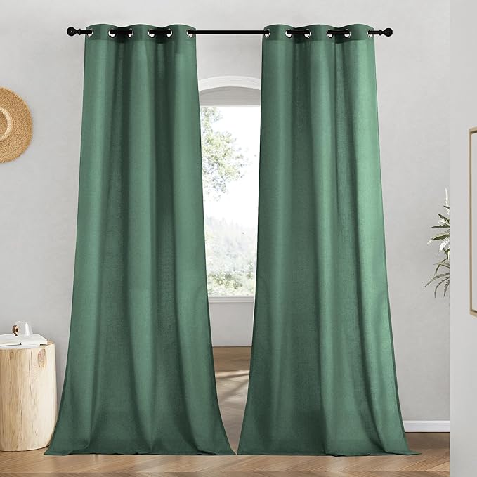 NICETOWN Linen Olive Green Window Curtains 84 inches Long, Grommet Thick Linen Blend Window Treatments Privacy Assured with Light Filtering for Bedroom/Living Room, W42 x L84