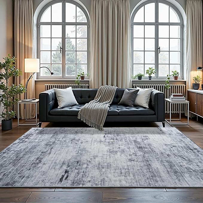 Toneed Abstract Area Rug 7x10 Modern Washable Rug Soft Non Slip Rug Low Pile for Bedroom Living Room Dining Room Grey