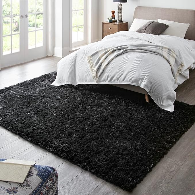 Ophanie 7x10 Black Area Rugs for Living Room, Large Shag Bedroom Carpet, Big Indoor Thick Soft Shaggy Nursery Rug, Fluffy Carpets for Boy and Girls Room Dorm Home Decor Aesthetic