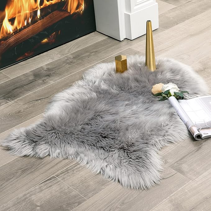 MIULEE Fluffy Rug Soft Shaggy Faux Fur Area Rug Luxury Plush Sheepskin Carpet for Bedroom Living Room Sofa Chair 2 x 3 Feet, Grey