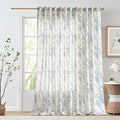 jinchan Linen Floral Curtains 100 Inch Extra Wide for Patio Sliding Glass Door Room Divider Curtain for Living Room 108 Inch Length Farmhouse Peony Blue Printed Curtain Set 1 Panel