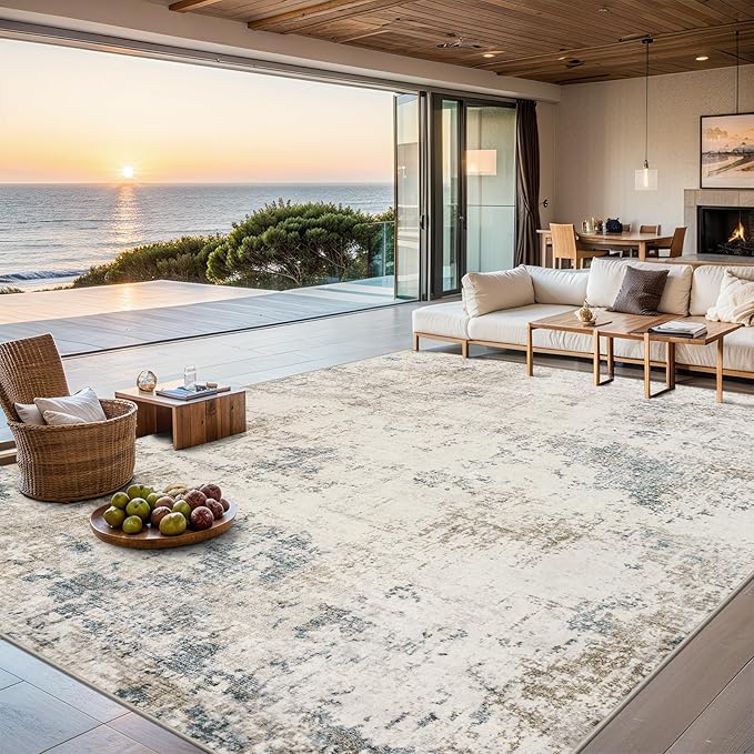 Area Rugs Living Room Rug - 4x6 Washable Modern Abstract Soft Neutral Non-Slip Carpet Large Indoor Floor Stain Resistant Thin Carpets for Bedroom Dining Room Farmhouse Nursery Home Office Multi