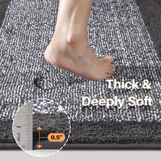 48x24 Long Bathroom Rugs Washable Non Slip, Dark Grey Bath Mat for Bathroom Floor Tub, Soft Absorbent Quick Dry Mats for Shower, Bathtub,Home Decor