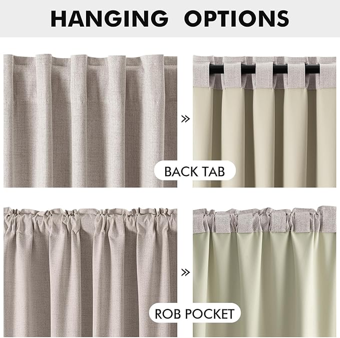 MIULEE 100% Blackout Linen Curtains for Bedroom, Ivory Solid Luxury Decor Thermal Insulation Room Darkening Drapes for Living Room Nursery Back Tab Rod Pocket 42 x 63 Inches, 2 Panels