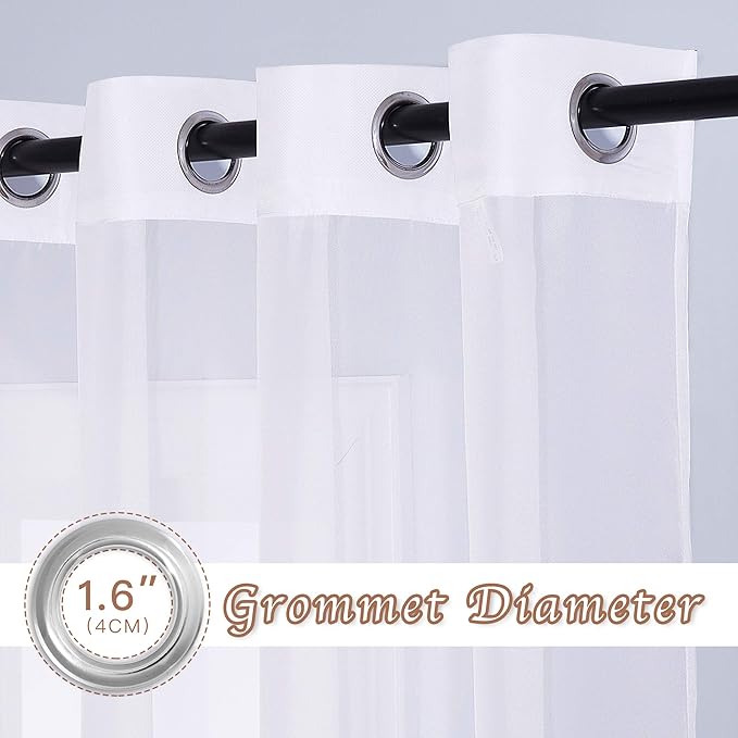 NICETOWN White Sheer Curtains Extra Long 135 inch Length for Large Windows, Grommet Soft and Touching Living Room Window Treatments Sweep to Floor for Villa, 108" Wide Total 2 Pieces