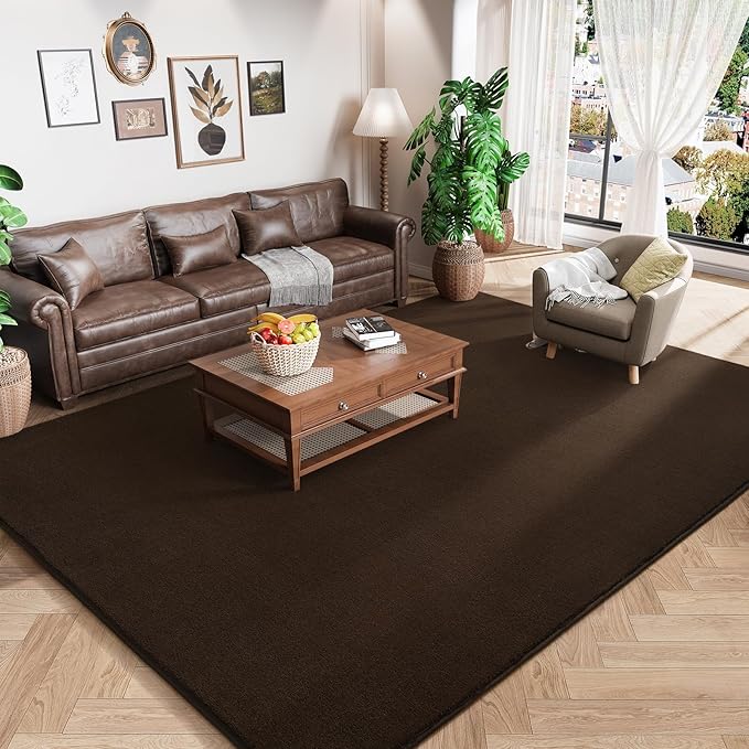 Amearea Large Modern Area Rugs for Bedroom Living Room, 5x8 Feet Brown Thickened Memory Foam Rug, Fluffy Indoor Washable Rugs Non Slip Minimalist Carpet for Boys Girls Dorm Nursery Room Decor