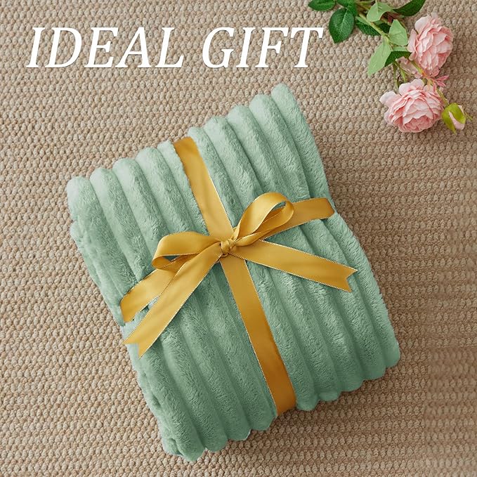 BEDELITE Twin Blanket for Couch & Bed, 300GSM Soft & Warm Fleece Blanket, Decorative and Giftable Striped Green Blankets for Women, Men, 60"x80"