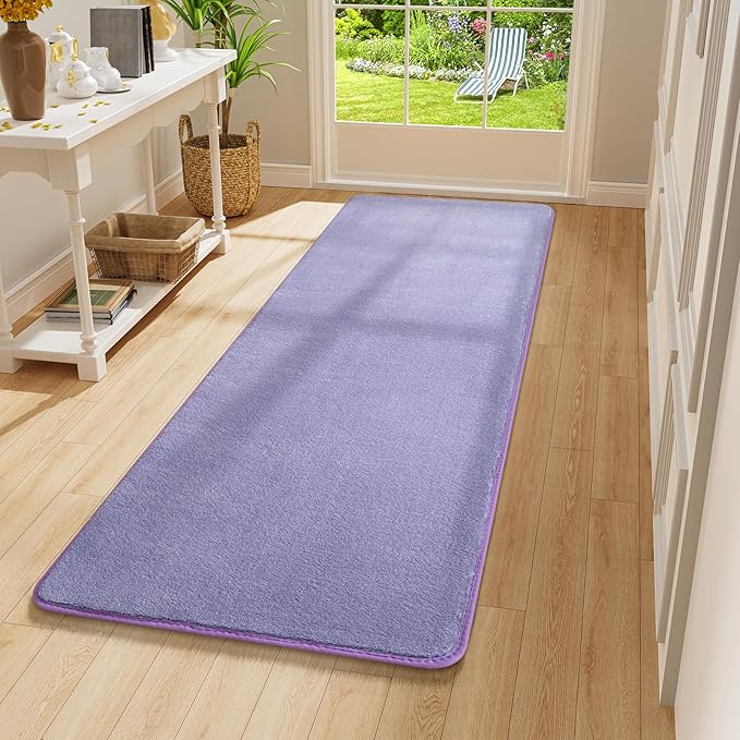 Amearea Modern Soft Hallway Runner Rug, 2x6 Purple Fluffy Bedroom Bedside Rugs, Washable Long Runner Rugs for Hallway, Non Slip Memory Foam Rug Carpet for Entrance Kitchen Living Room Decor
