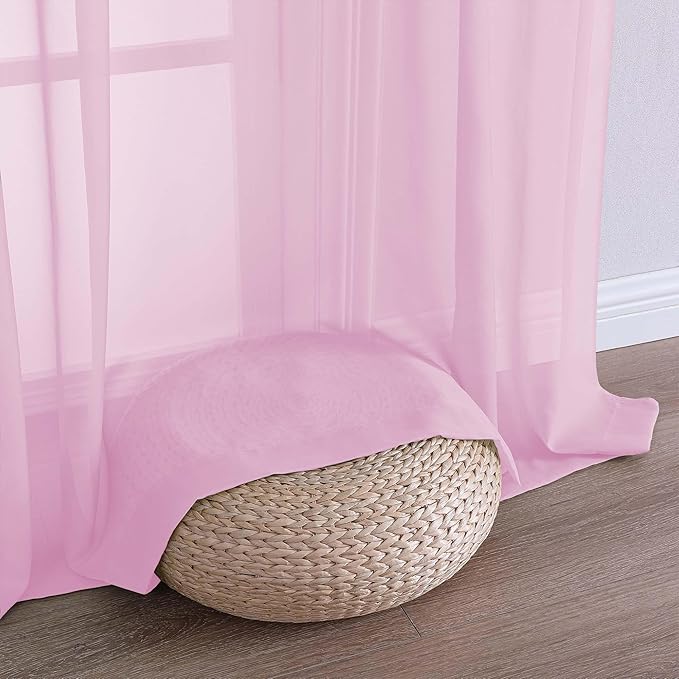 OVZME Sheer Light Pink Curtains 108 Inches Long 2 Panels Set, 59 Inch Extra Wide Lightweight Airy Light Pink Sheer Curtain for Living Room Bedroom, Filmy Voile Rod Pocket, 59Wx108L Inches